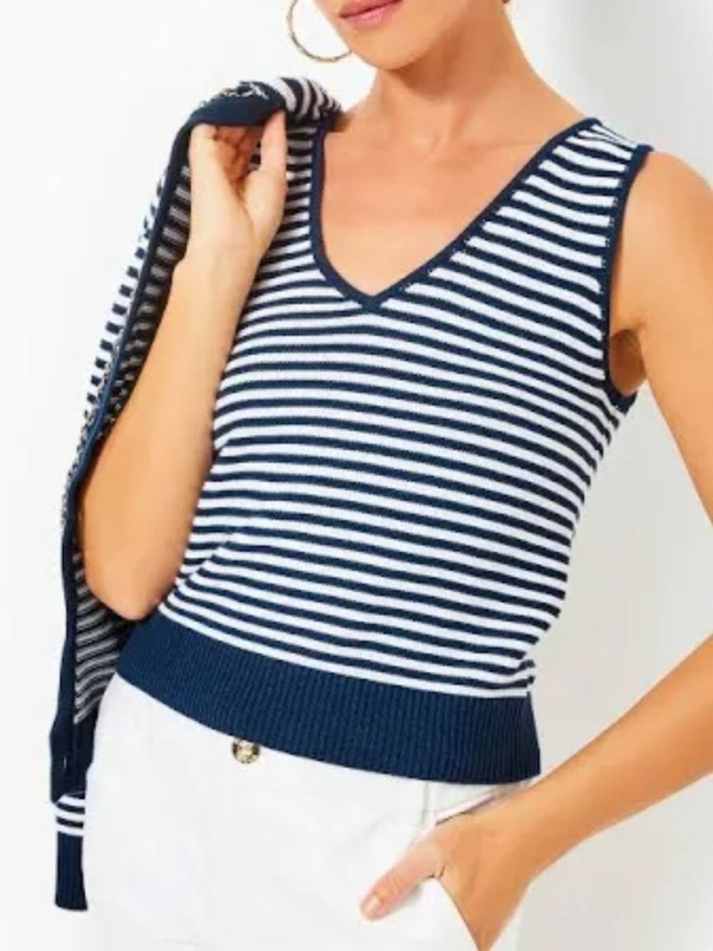 Lilly Pulitzer Wrenlee Sweater Tank in Low Tide Navy Oceanside Stripe Medium